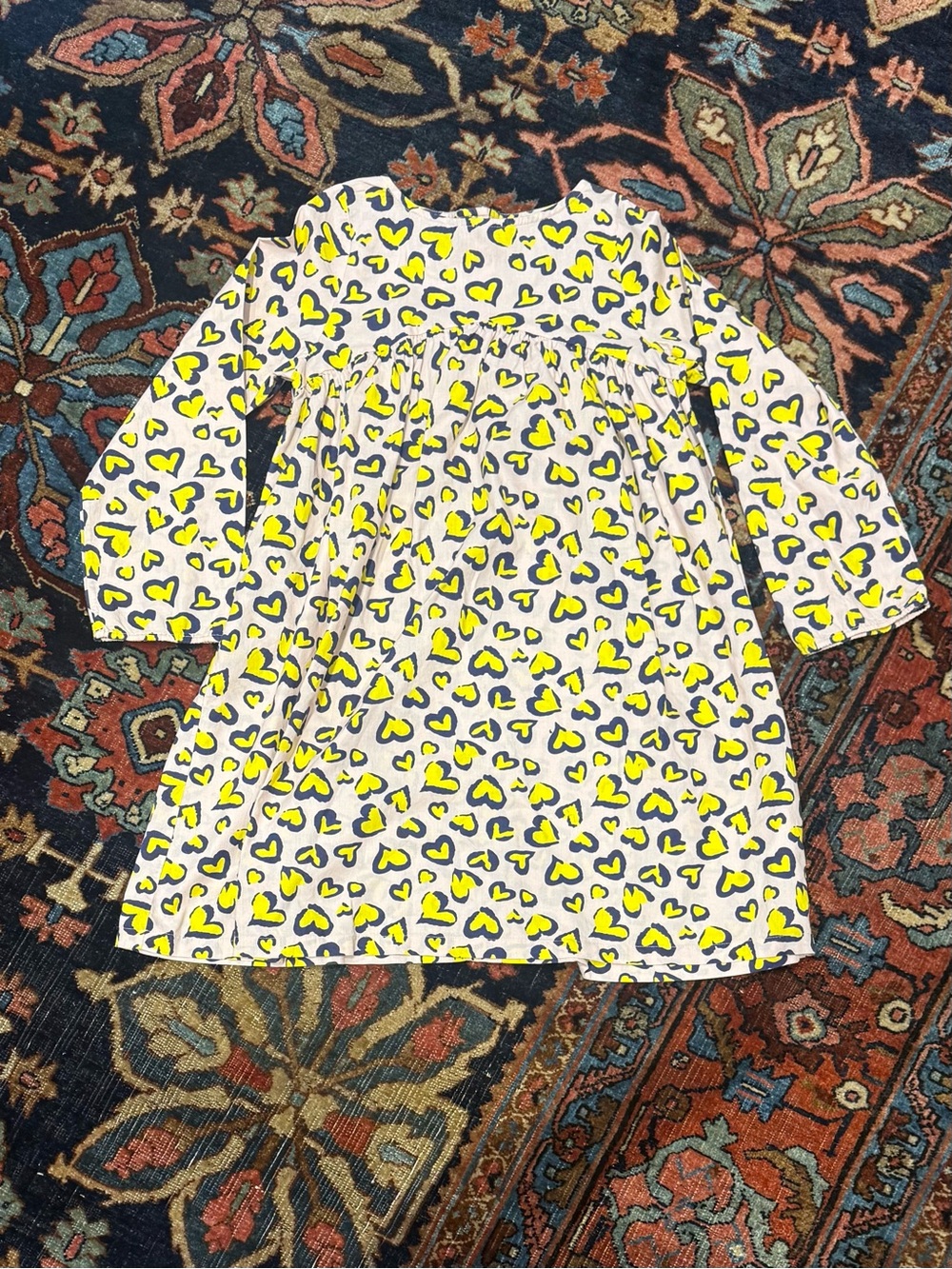 Bonton Yellow and Navy Heart Print Long Sleeve Dress